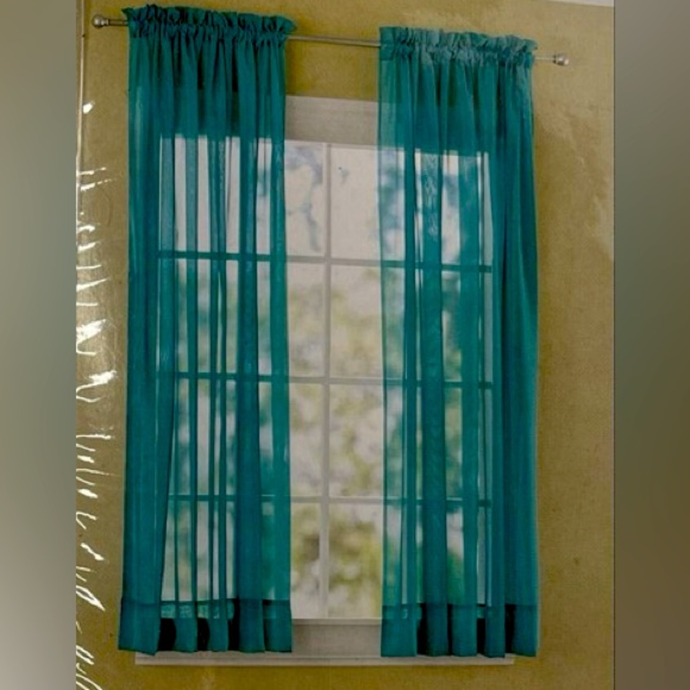 SOLD - Set of 4 Mainstays sheer Turquoise  Curtain panels 59” x 63” USED